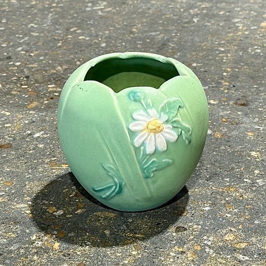 AS-IS Weller Pottery Daisy Vase, Green, 5" Dia x 5" H