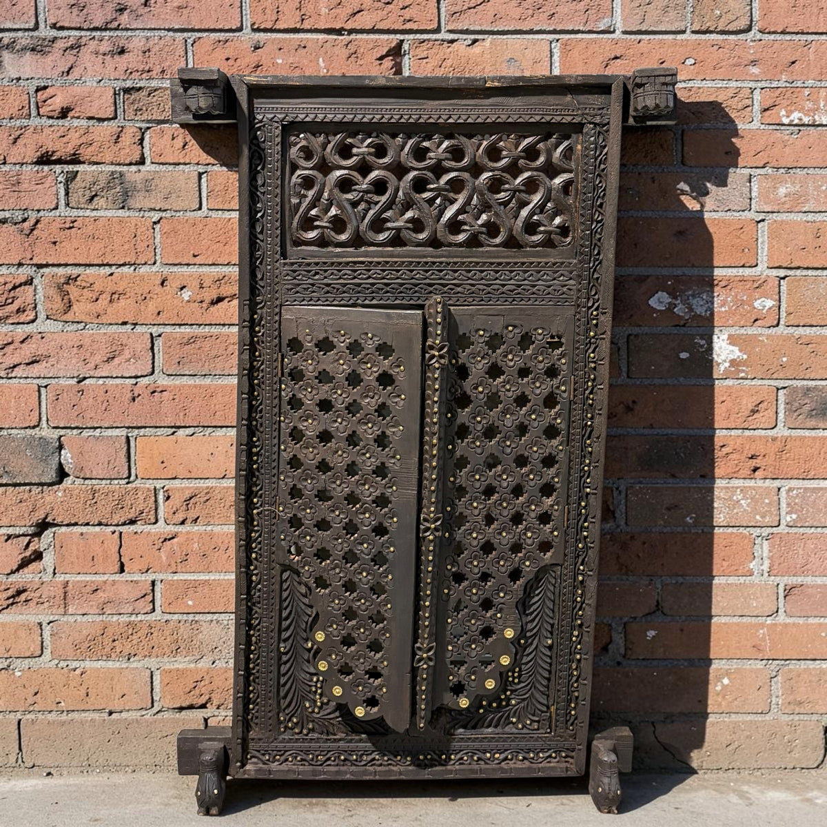 VTG Indian Hand Carved Wooden Window Frame