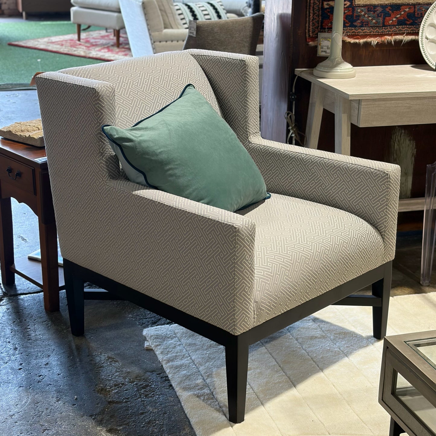 Bernhardt Arm Chair, Gray Geometric Upholstery 29"W x 33"D x 34"H