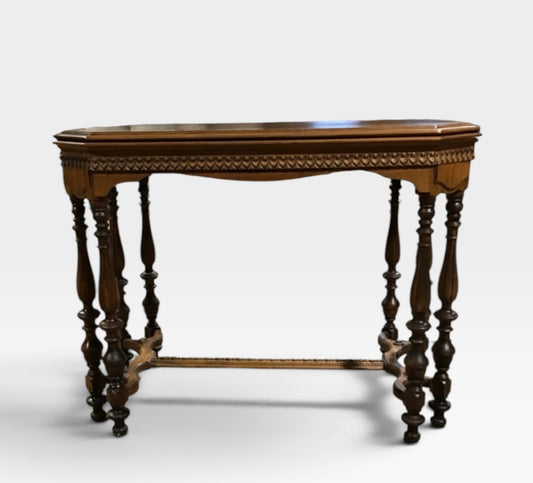 VTG Octagonal Wood Table with Intricate Carvings, 39.5"W x 22"D x 31"H