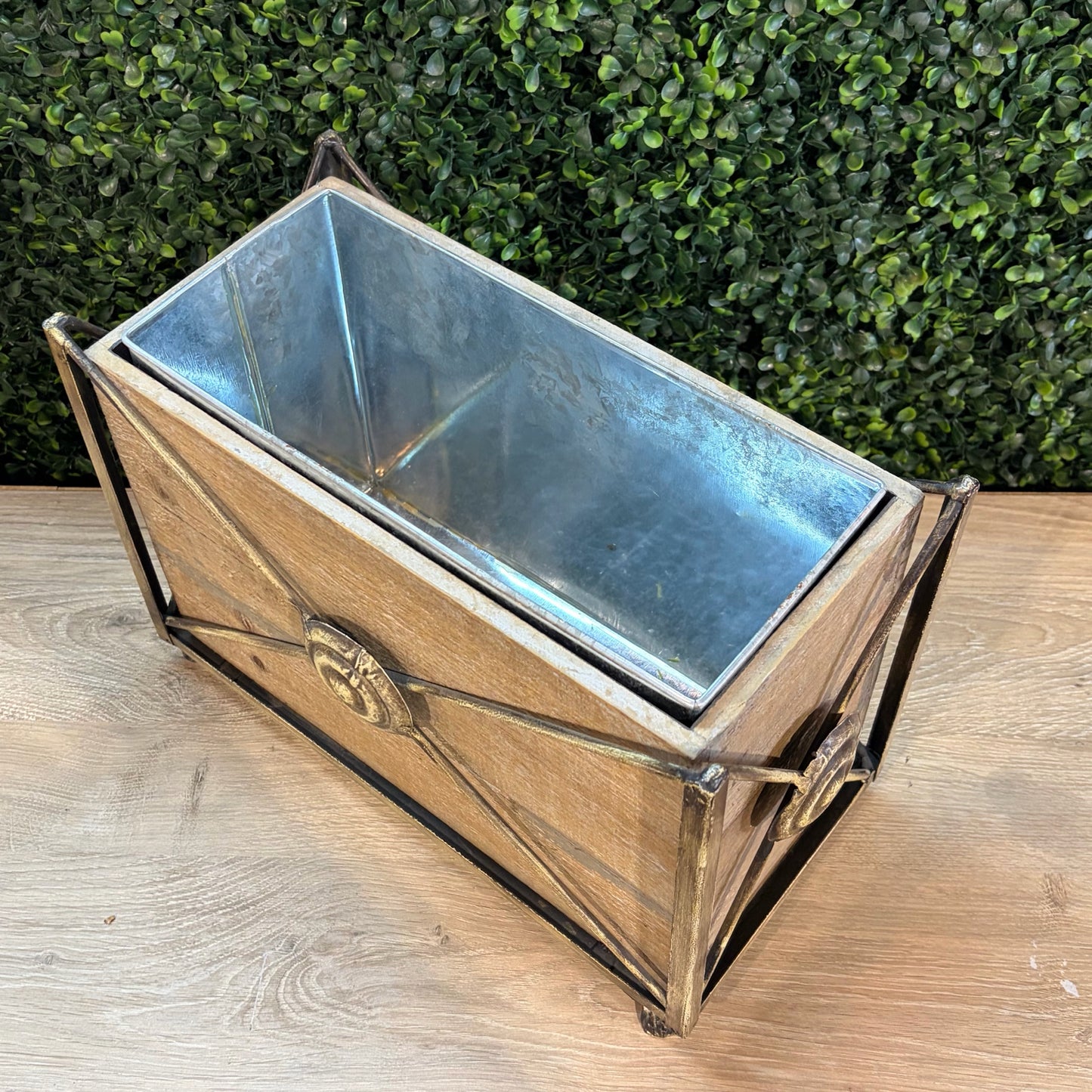 Iron & Wood French Country Rectangular Planter, 9"H x 6.5"D x 13"W
