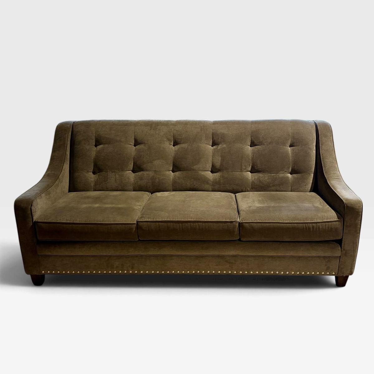 Smith & Brothers Tuafted Velvet Sofa, Taupe/Tabacco, 81"W x 39"D x 36"H
