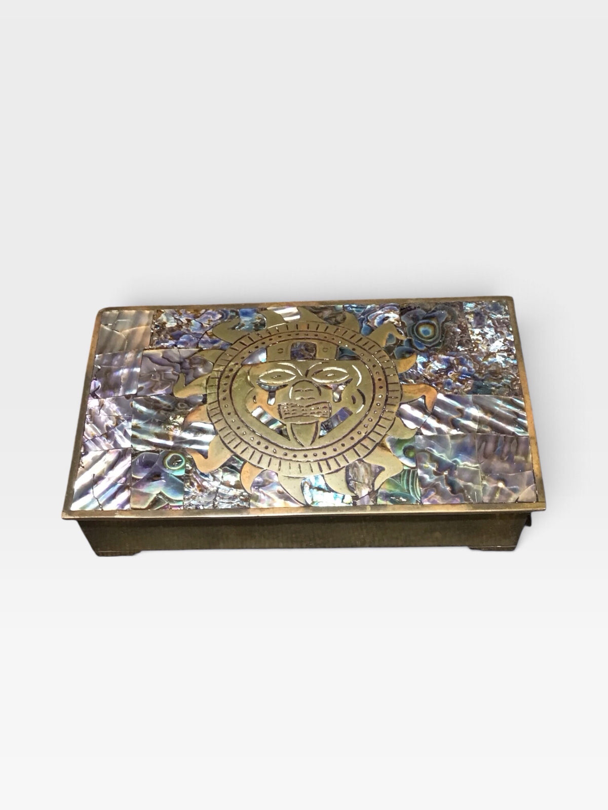 VTG Brass Jewelry Box w/ Shell Inlays