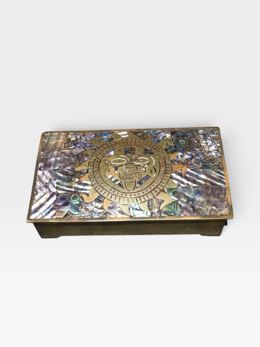 VTG Brass Jewelry Box w/ Shell Inlays