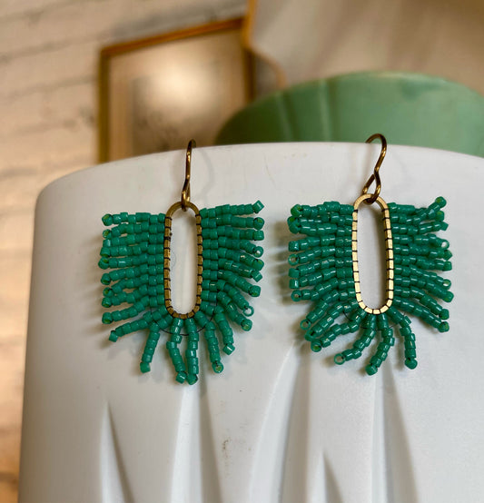 Fringe Earrings, Palm, Carrie Price Wearable Art