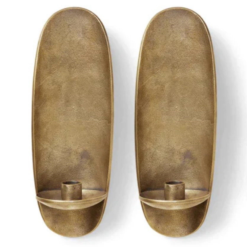 PAIR of Agape wall sconces, gold finish, 12"H