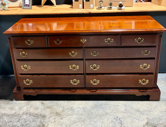 VTG Chippendale Style 9 Drawer Dresser, Cherry, 66"W x 19"D x 34.75"H