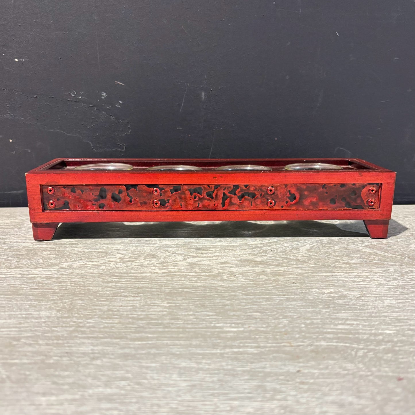 Wooden Votive Holder 12" L x 4" W x 2.5" D