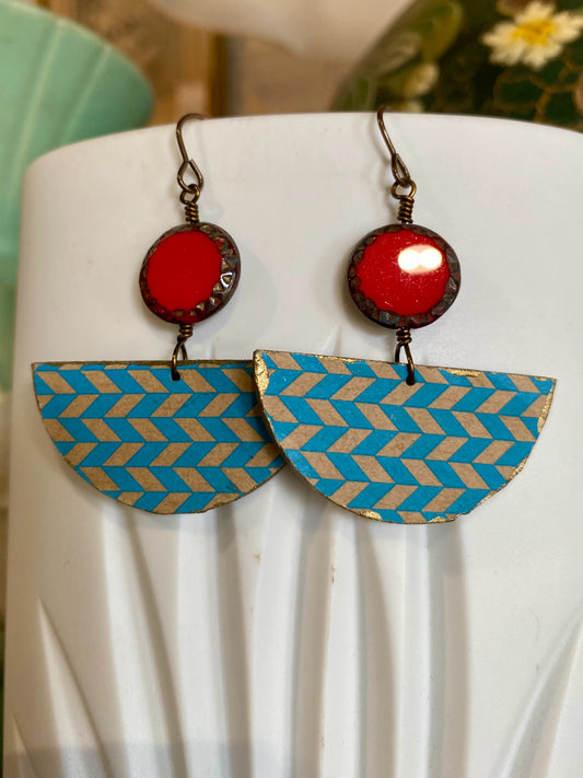 Woodcut Earrings, Riviera Semi, Carrie Price Wearable Art