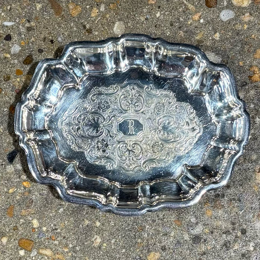 Wallace Silverplate Footed Dish, mono "R" 6.5" L 5" W x 1" H