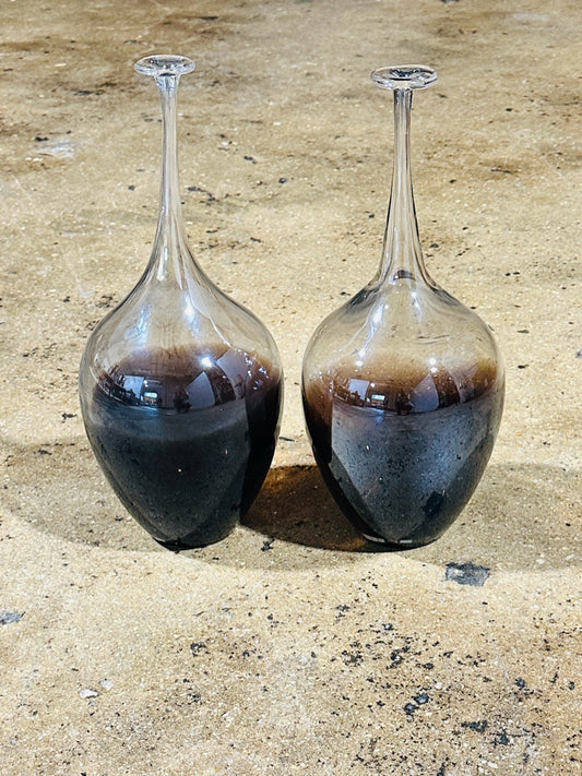 PAIR Decorative glass vases, brown to clear, 6.5"W x 6.5'D x 16"H