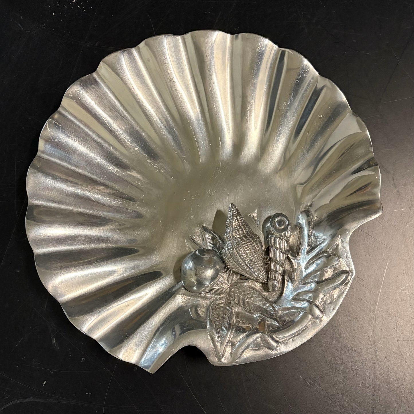 Silver Seashell Dish, 11"W x 10.75"L x 1.5"H