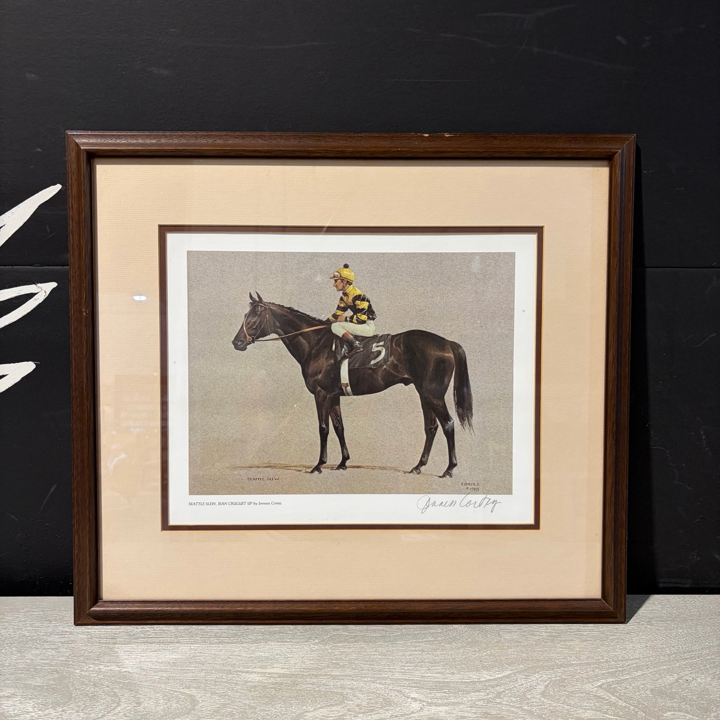 Signed Print "Seattle Slew" by Cortez, 20"W x 18"H