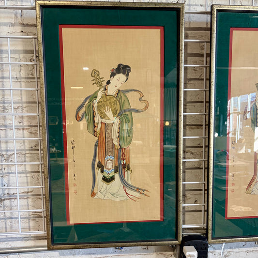 Antique Japanese Watercolor Painting of Geisha Girl, 17"W x 29.5"H x .75"D