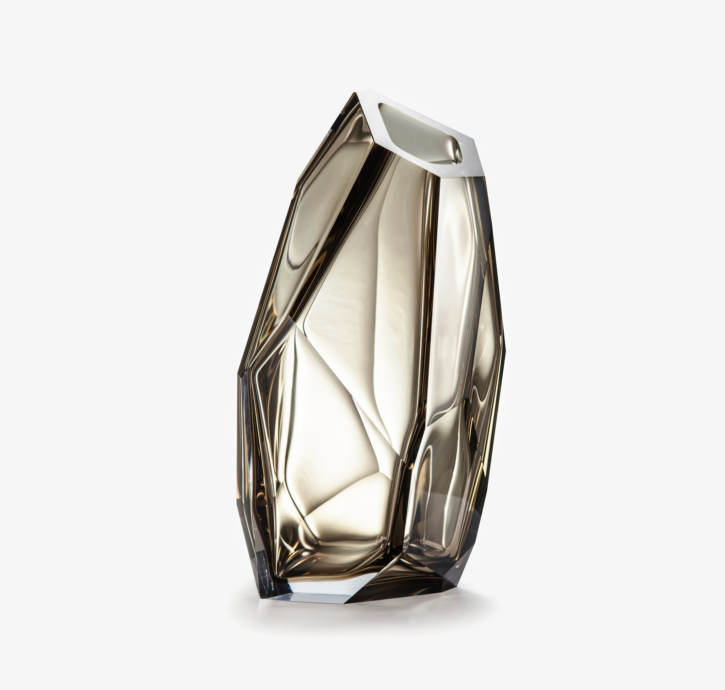 Lasvit Crystal Rock Vase, Smoke, 8.5" Dia x 16.9" H