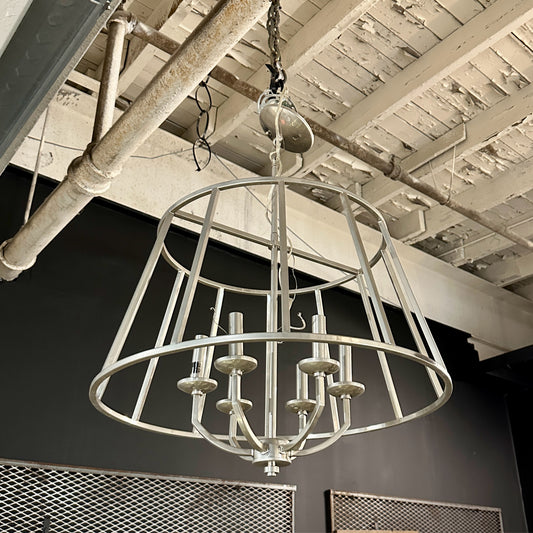 Austin Allen & Co Brushed Chrome Basket Chandelier, Silver Metal, 24" Dia