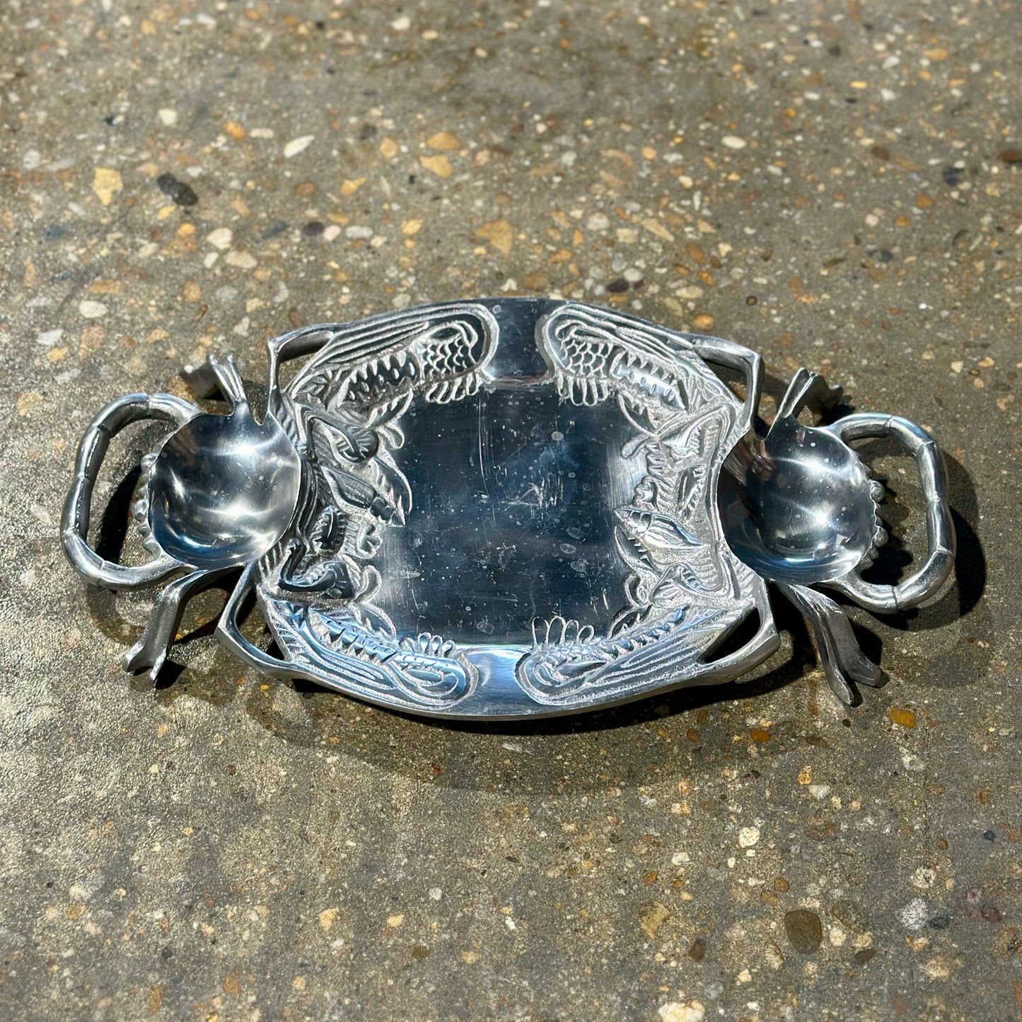 Vintage Crab Serving Platter, Cast Aluminum, 17" L x 10.5" W x 2" H