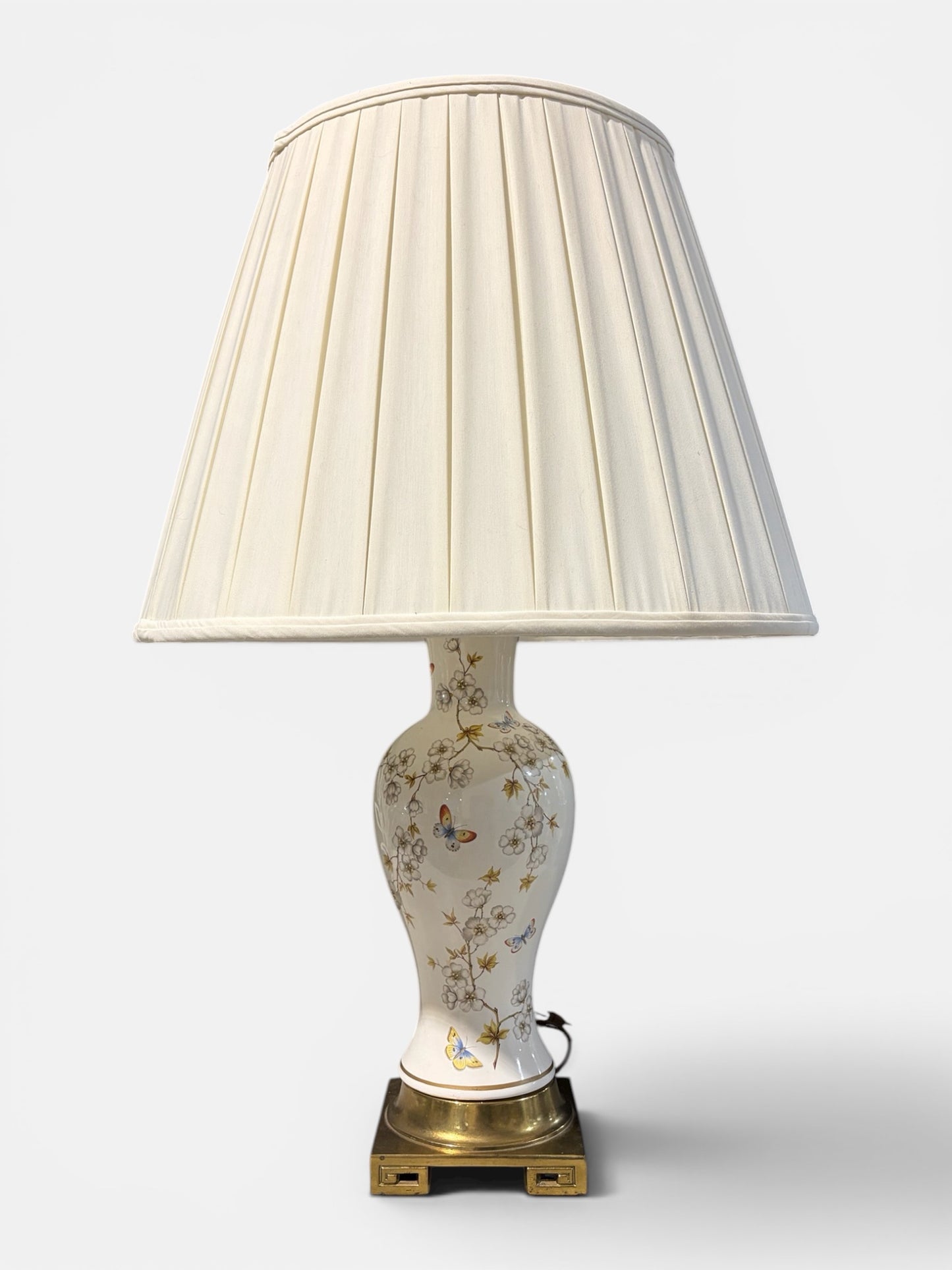 VTG Nathan Lagin Chinoiserie Cherry Blossom Lamp, Brass Base, 32"H x 20"Dia