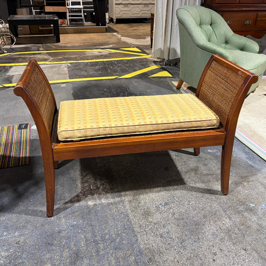 Woven Rattan & Wood Sleigh Bench, 44"W x 18.25"D x 28"H