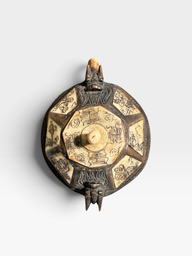 ATQ Carved Bone & Wood Asian Snuff Bottle,dk. wood, 2"DIA X 1"H