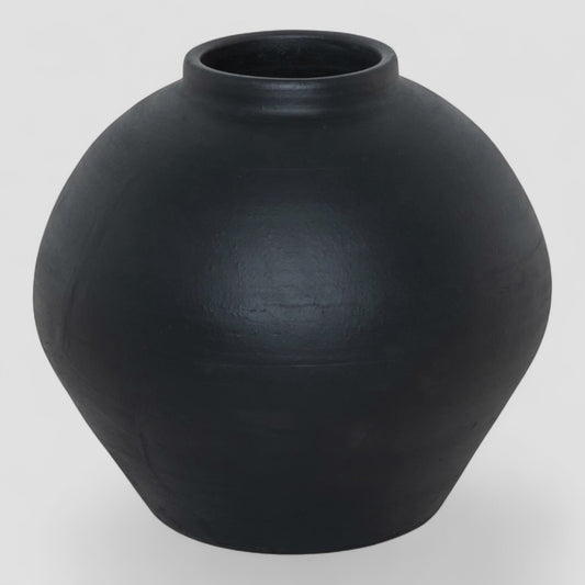 Amber Lewis  Bosa Vase, Aged Black Terracotta, 14"Dia x 14"H