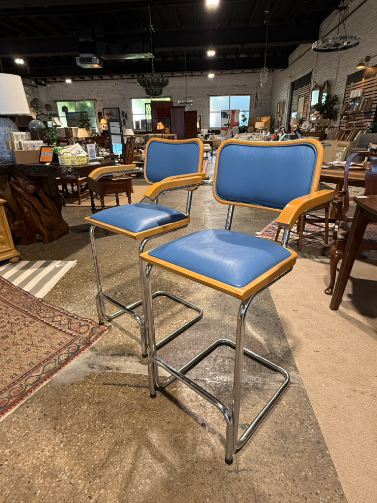 PAIR of VTG Cesca style counter height barstools, capri blue, 17"W x 18"D x 43"H