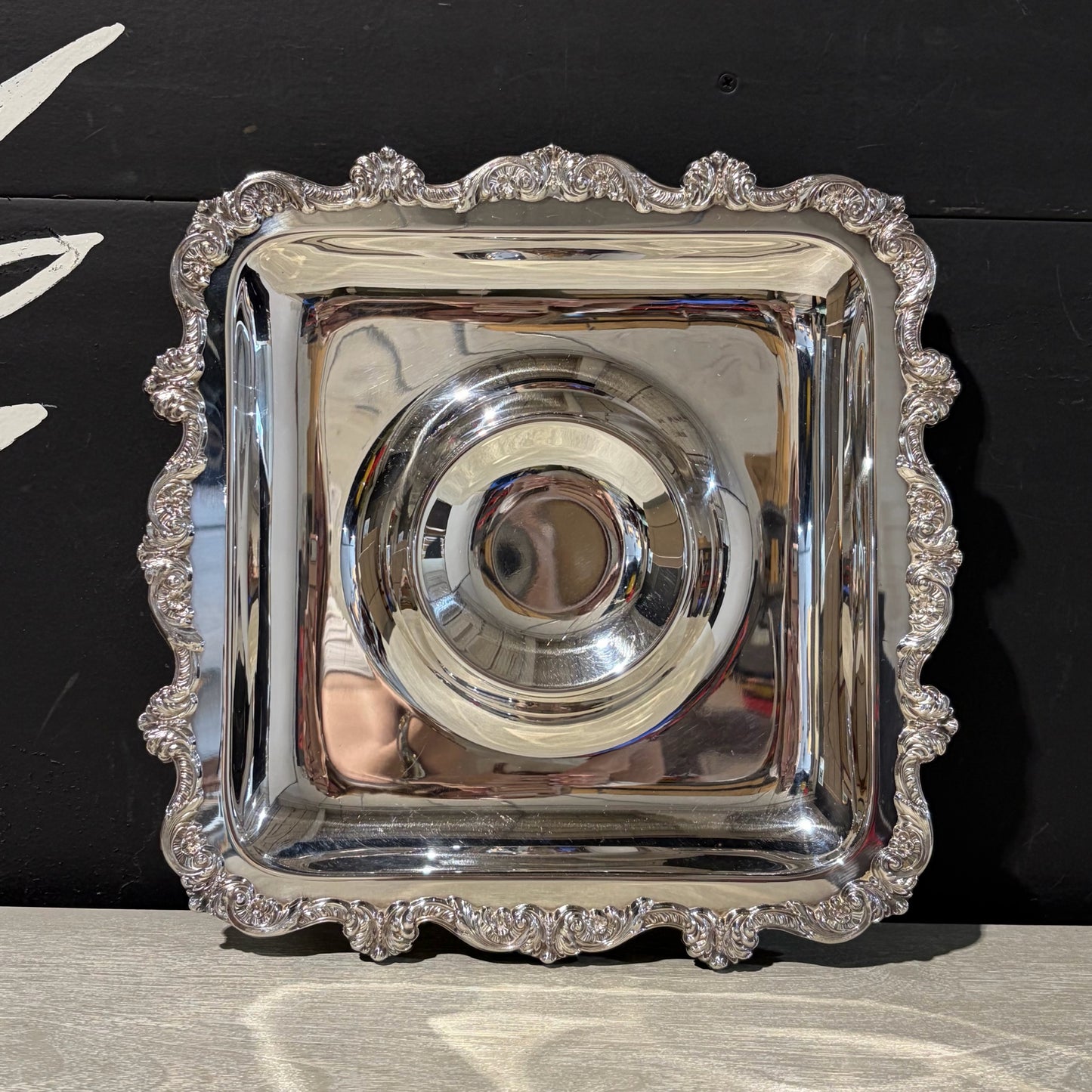 VTG Poole Silverplate Footed Crudite Platter, 14'Sq x 2"H
