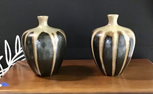PAIR Brown & Beige Jars 13"Hx9"W