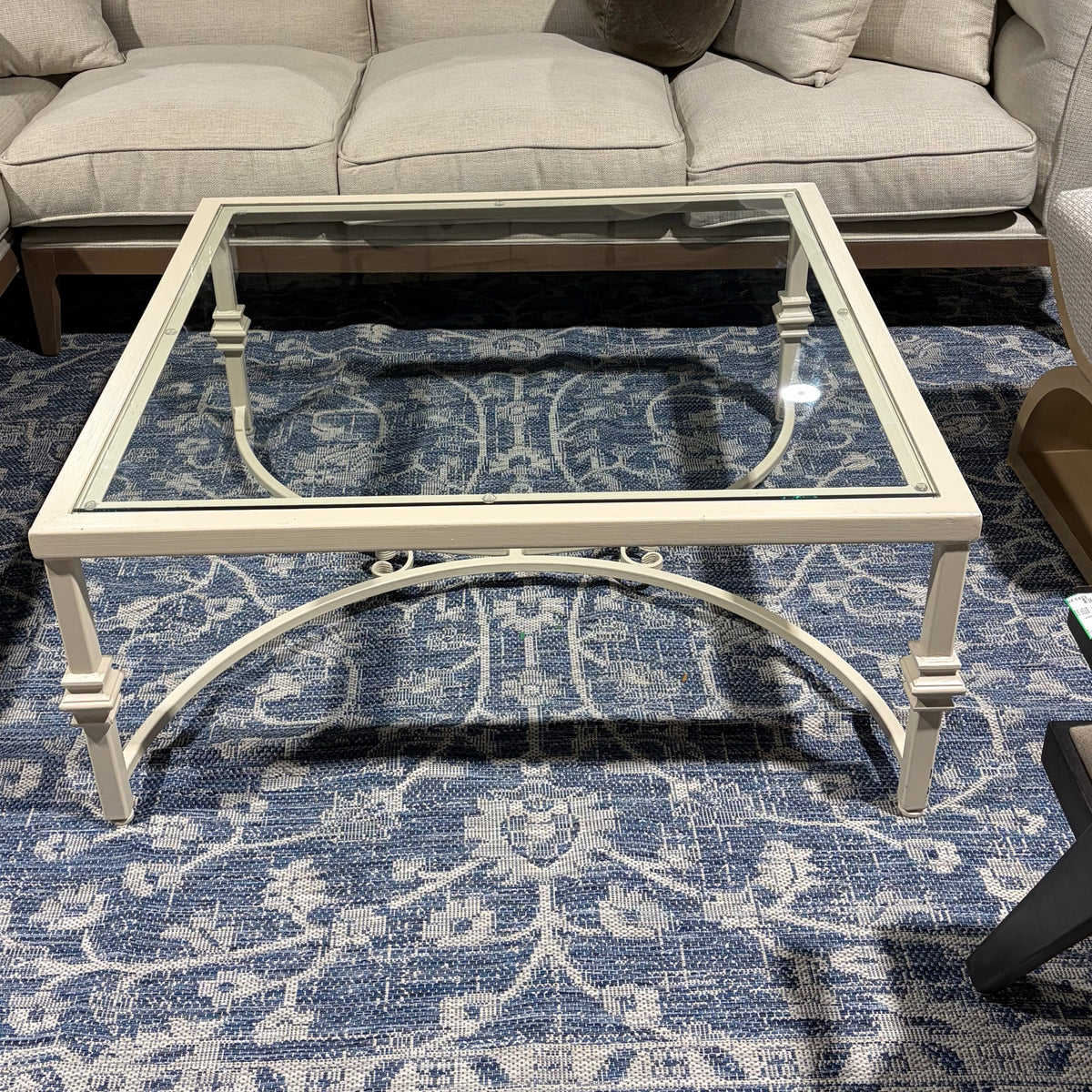 VTG Cream Wrought Iron Sq. Coffee Table, 41"W x 41"D x 18"H