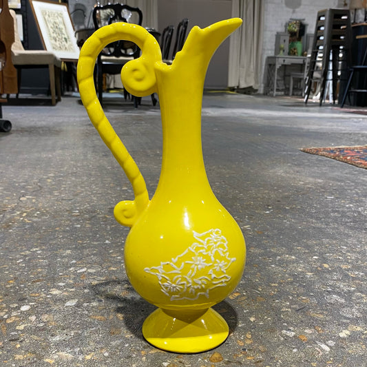 Vintage Tall Yellow Pitcher, 13"H x 7"W x 5.5"D