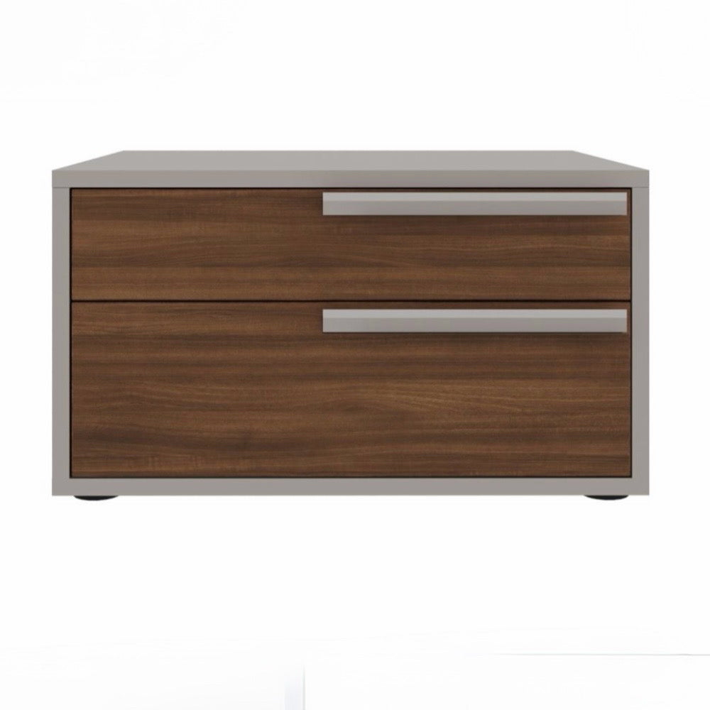 Pair of Carter Nightstands, Walnut & Taupe, 24"W x 19"D x 13"H