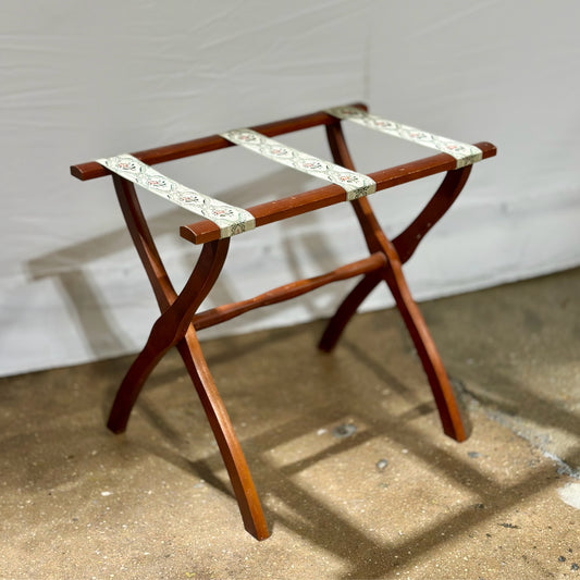 Vintage Folding Wood Luggage Rack, Green & Pink Floral, 22.5"L x 13.25"W x 20"H