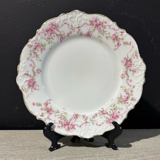 Pink & White Porcelain Plate, Prussia, 7.5" D x 1" H