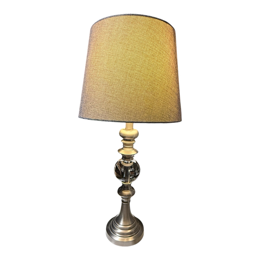 Brushed silver/lucite column lamp, 25"H x 12"W