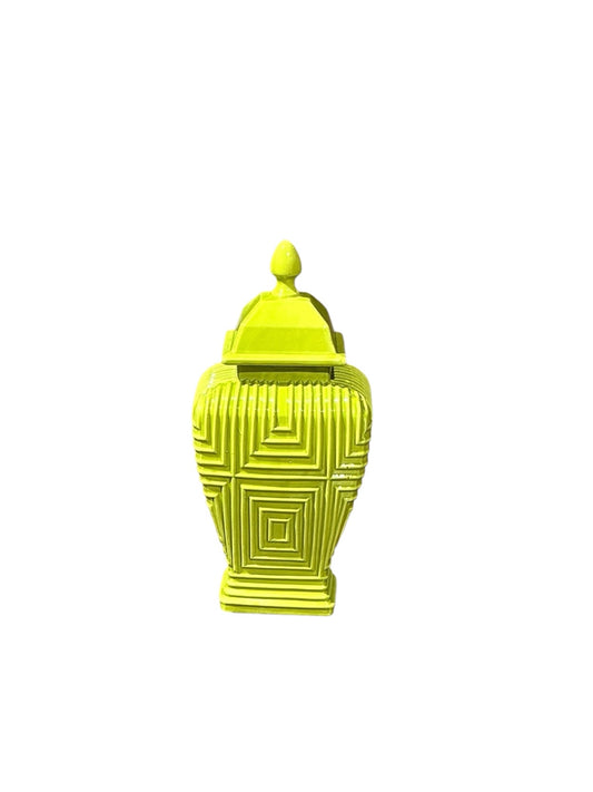 Celadon ginger jar, geometric, 8"W x 5" D x 18"H