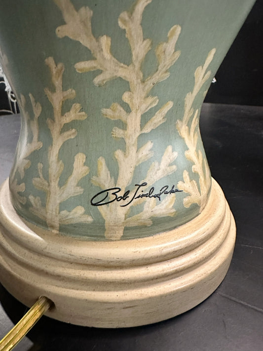 Bob Timberlake lamp, teal w/shells & coral, 10"W x 10"D x 10"D