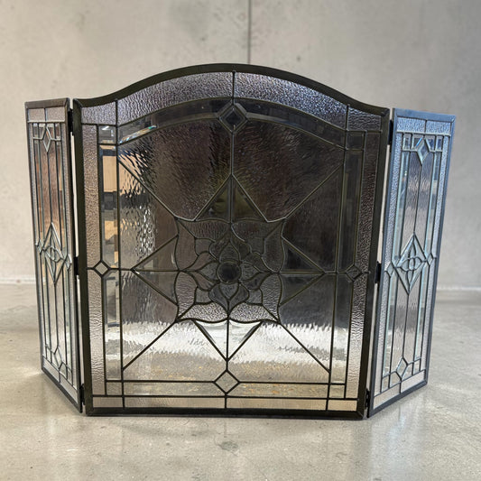 Leaded Glass Firescreen, Center Panel 34"H x 28W, Sides 31"H x 13"W