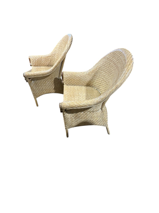 PAIR of rattan/bamboo coastal chairs, 26"W x 22"D x 38"H