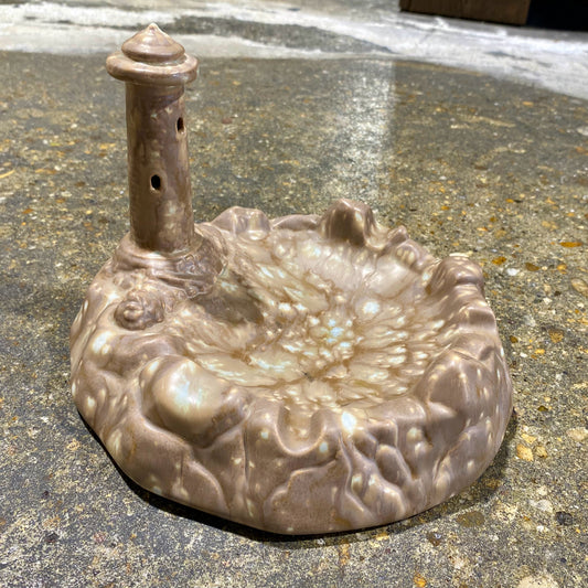 MCM Ceramic Lighthouse Ashtray, Sandy Brown, 9" W x 8.5" D x 6.5" H