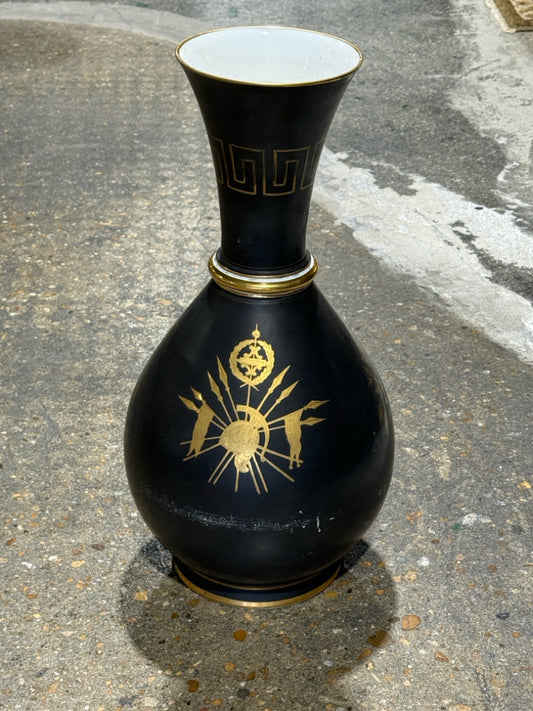 Antique Neo-classical black vase, handpainted, 9"W x 9"D x 20"H