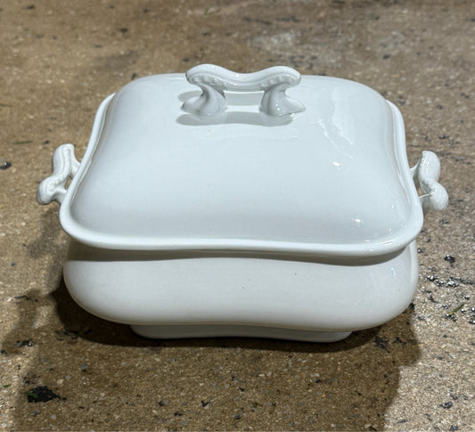 Antique Maddock & Co. ironstone square covered dish, 8"W x 9"L x 5.5"H