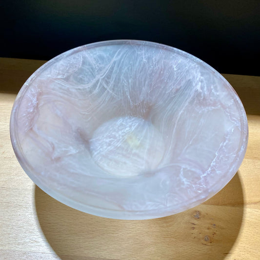 Frosted Pink Swirl Art Glass Footed Bowl, 7" Dia x 2.5" H