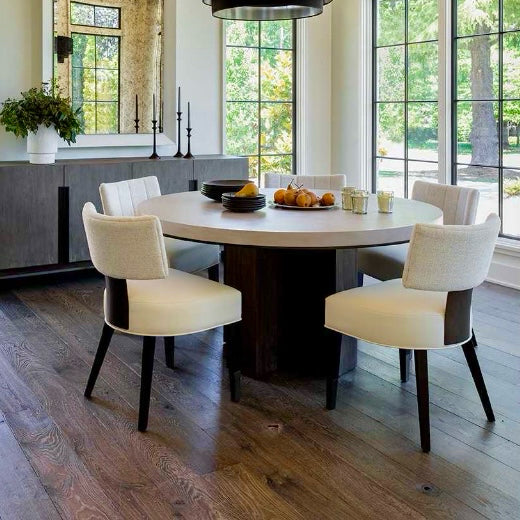 Topanga Round Wood Dining Table, Silver Fox & Otter Walnut, 60" W x 60" D x 30"H