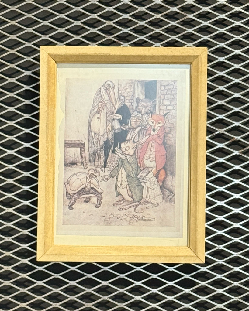 Vintage Arthur Rackham print, Tortoise & the Hare, 11"W x 14"H