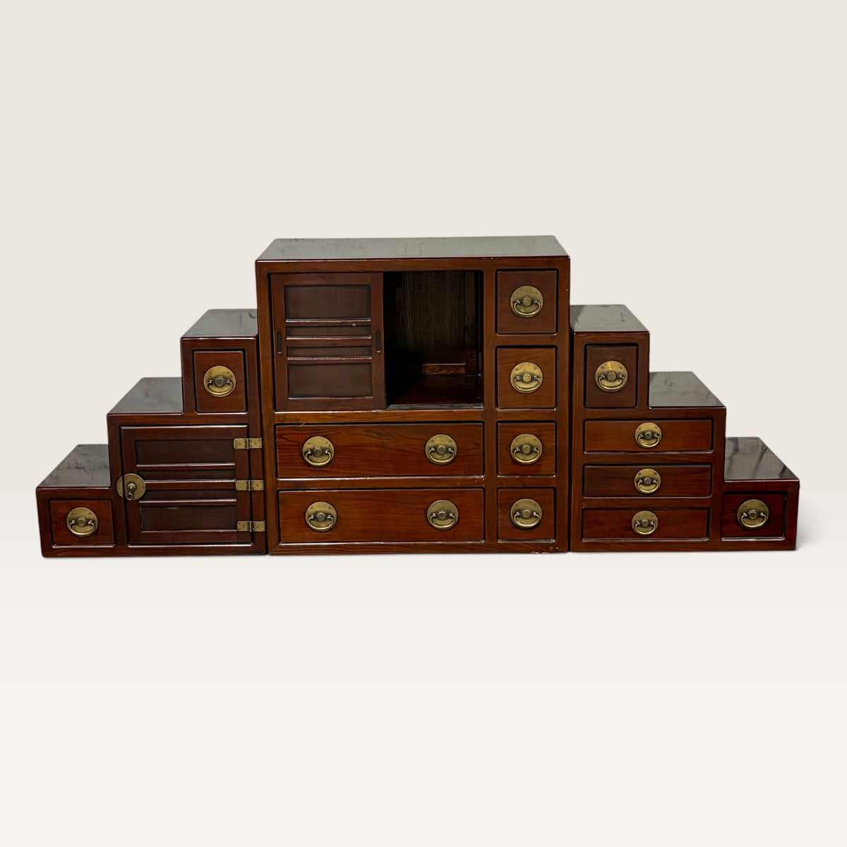 Double Sided Japanese Tansu Storage Cabinet, 35"H x 16"D x 86"W