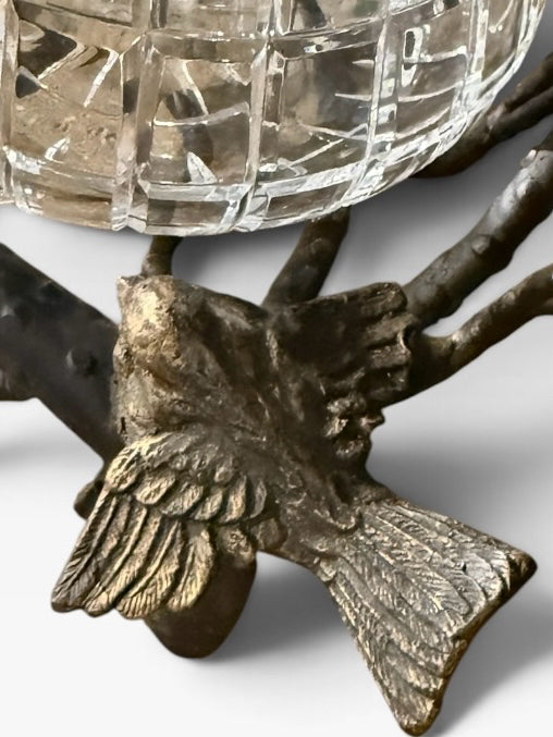 Berkshire Gardens crystal/wrought iron bowl, birds/twigs, 14"W x 14"D x 8"H