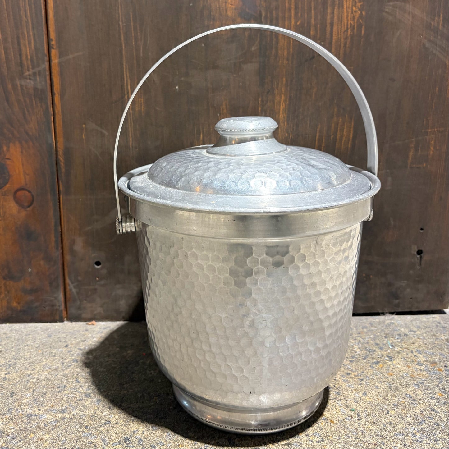 Vintage Hammered Aluminum Ice Bucket, 10.5"H x 9"Dia