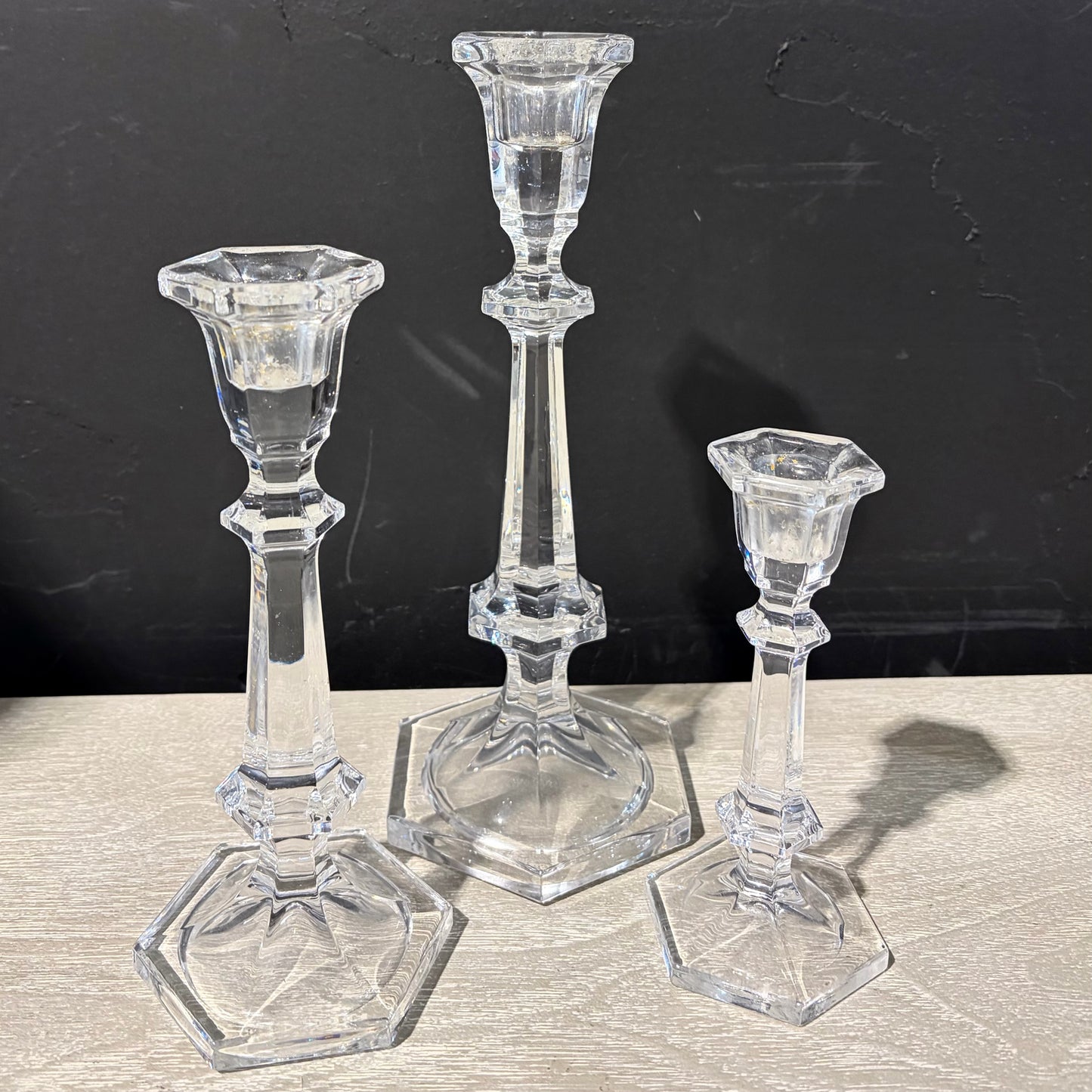 SET 3 Crystal Candlesticks, 10.25"H, 8"H, 6"H