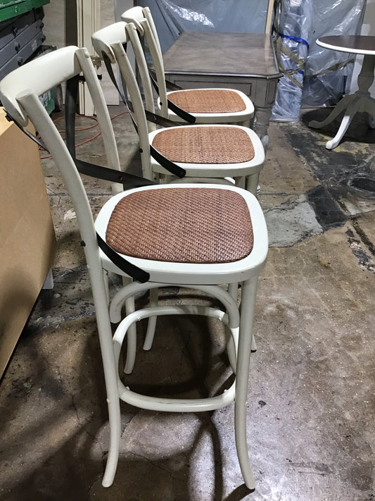 SET Of Three Counter Wood/ Metal Stools 17.7" L x 16.53" D x38.6"H