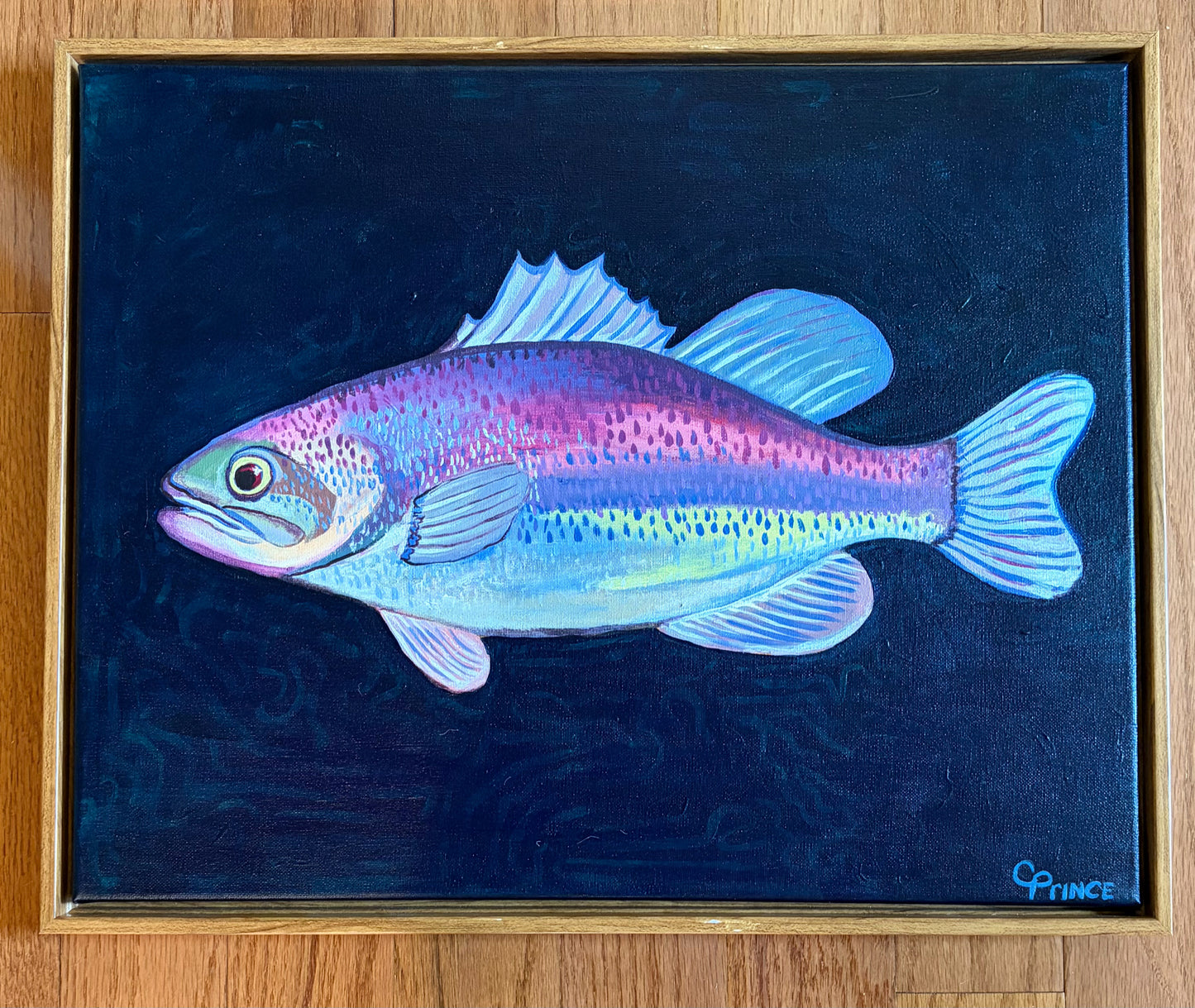 Original Painting "Rainbow Trout" by Carrie Prince, 21"W x 17"H  x 1.5"D
